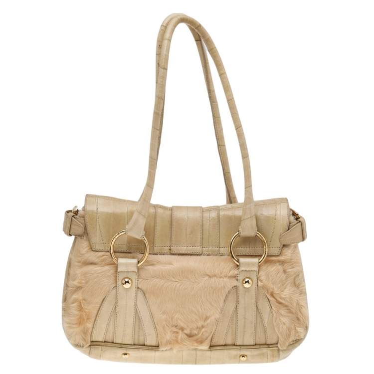 Pre Owned Dolce & Gabbana Beige Eel Leather and Fur Satchel