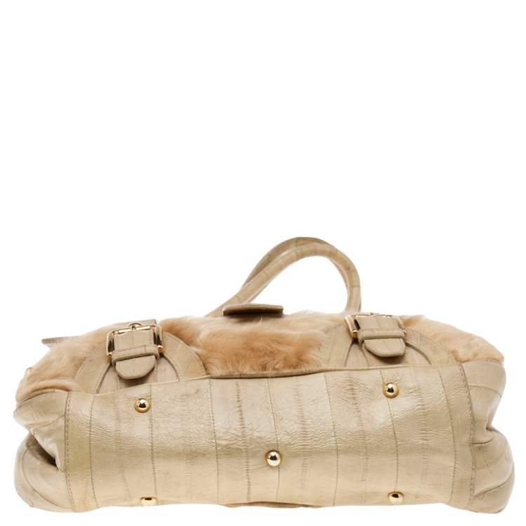 Pre Owned Dolce & Gabbana Beige Eel Leather and Fur Satchel