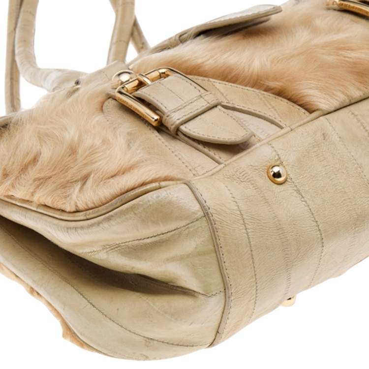 Pre Owned Dolce & Gabbana Beige Eel Leather and Fur Satchel