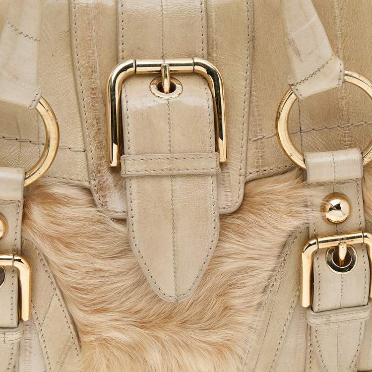 Pre Owned Dolce & Gabbana Beige Eel Leather and Fur Satchel