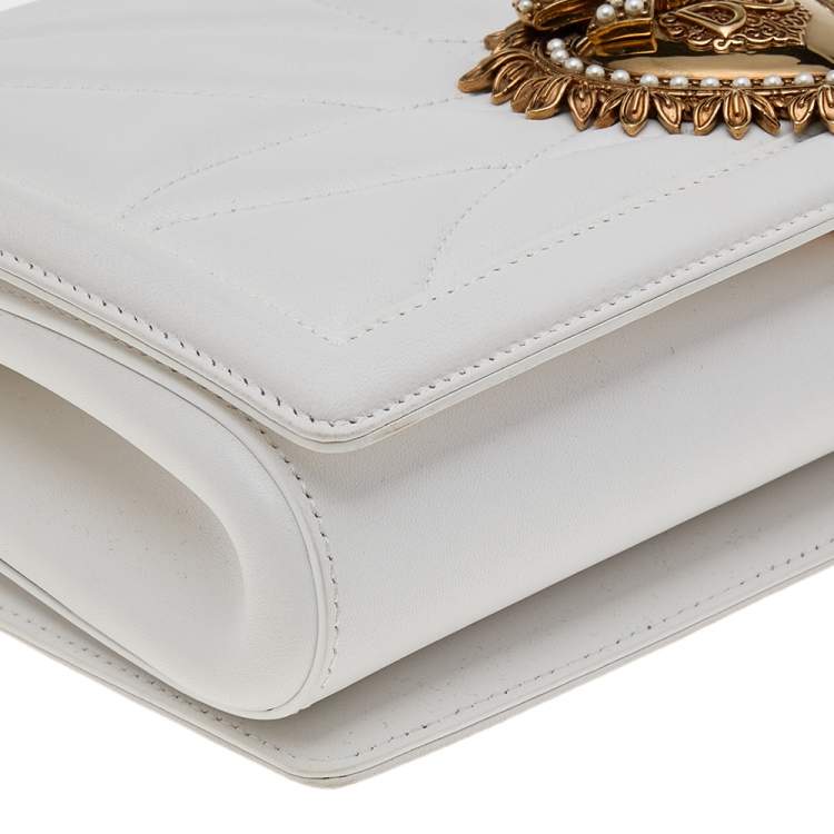 Pre Owned Dolce & Gabbana White Matelassé Leather Devotion Top Handle Bag