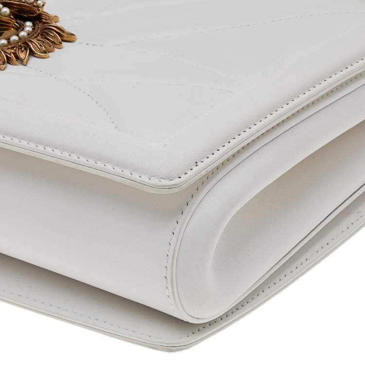 Pre Owned Dolce & Gabbana White Matelassé Leather Devotion Top Handle Bag