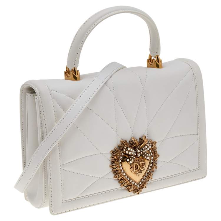 Pre Owned Dolce & Gabbana White Matelassé Leather Devotion Top Handle Bag