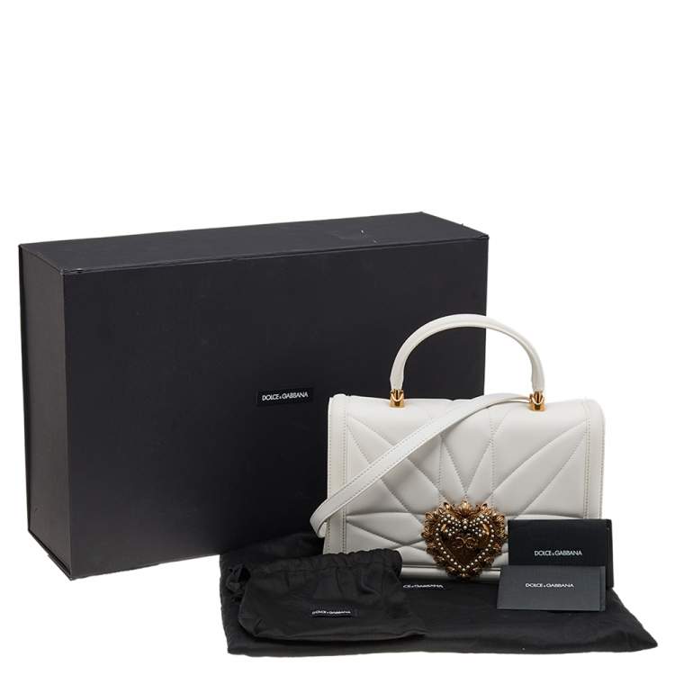 Pre Owned Dolce & Gabbana White Matelassé Leather Devotion Top Handle Bag