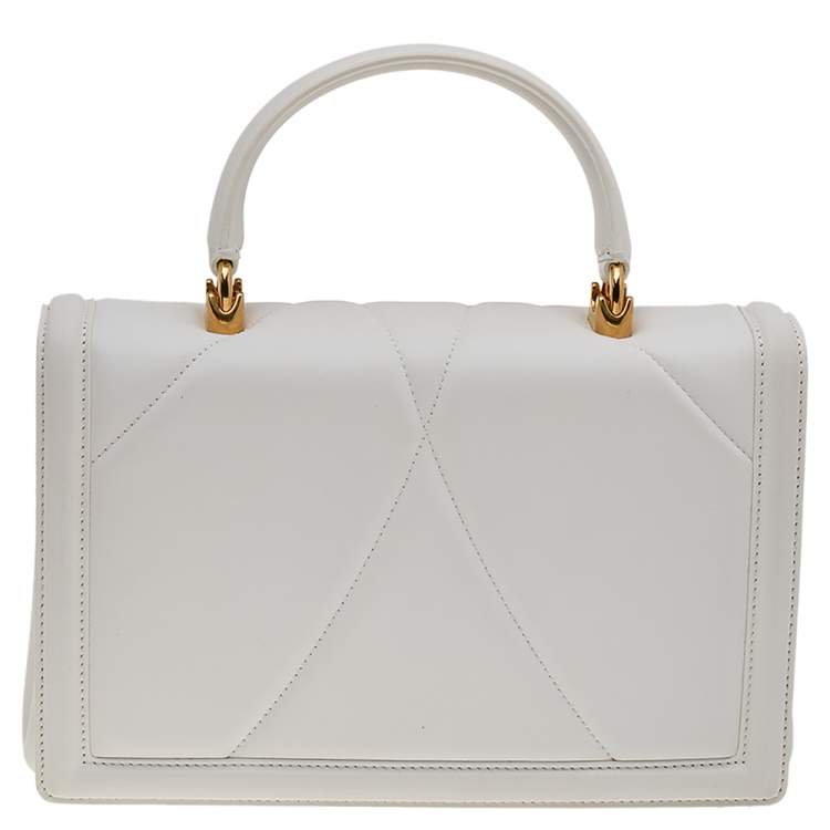 Pre Owned Dolce & Gabbana White Matelassé Leather Devotion Top Handle Bag