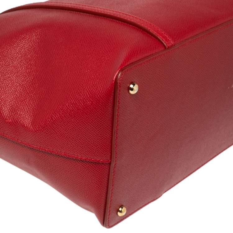 Pre Owned Dolce & Gabbana Red Leather Miss Escape Top Zip Shopper Tote