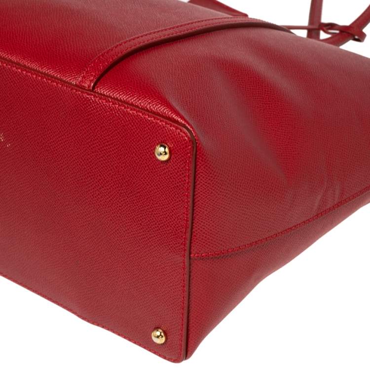Pre Owned Dolce & Gabbana Red Leather Miss Escape Top Zip Shopper Tote