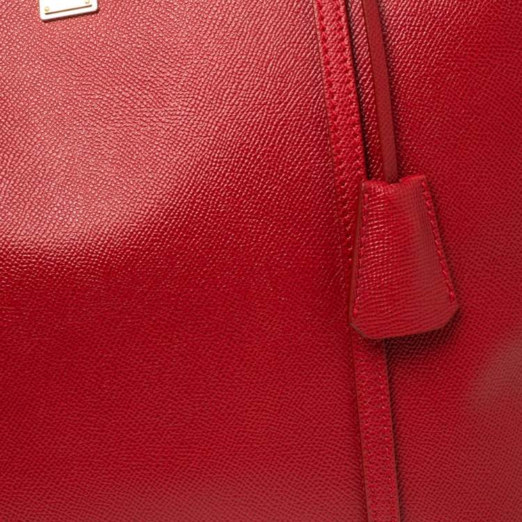 Pre Owned Dolce & Gabbana Red Leather Miss Escape Top Zip Shopper Tote