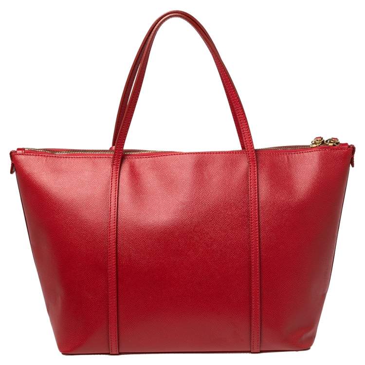 Pre Owned Dolce & Gabbana Red Leather Miss Escape Top Zip Shopper Tote