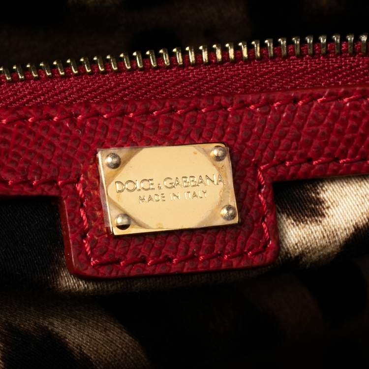 Pre Owned Dolce & Gabbana Red Leather Miss Escape Top Zip Shopper Tote