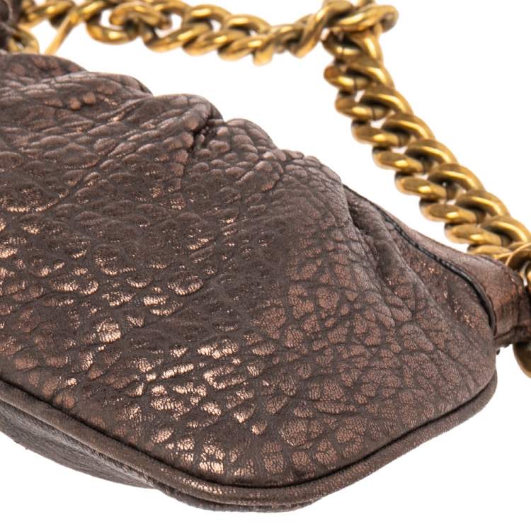 Pre Owned Dolce & Gabbana Dark Copper Textured Leather Floral Applique Chain Clutch