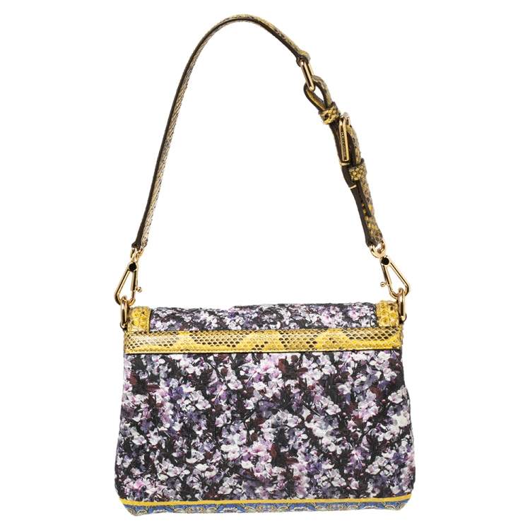 Pre Owned Dolce & Gabbana Multicolor Fabric and Python Trim Padlock Shoulder Bag