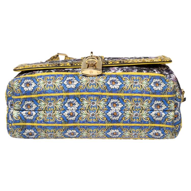 Pre Owned Dolce & Gabbana Multicolor Fabric and Python Trim Padlock Shoulder Bag