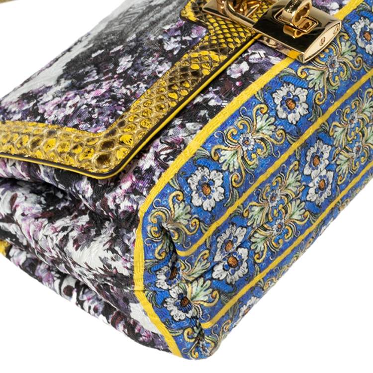 Pre Owned Dolce & Gabbana Multicolor Fabric and Python Trim Padlock Shoulder Bag