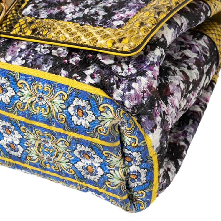 Pre Owned Dolce & Gabbana Multicolor Fabric and Python Trim Padlock Shoulder Bag