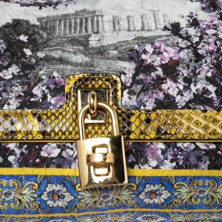 Pre Owned Dolce & Gabbana Multicolor Fabric and Python Trim Padlock Shoulder Bag