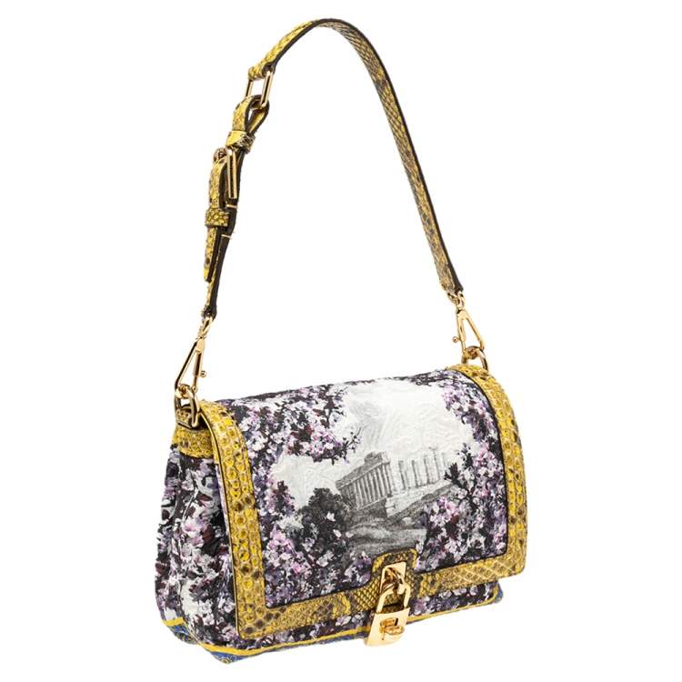 Pre Owned Dolce & Gabbana Multicolor Fabric and Python Trim Padlock Shoulder Bag