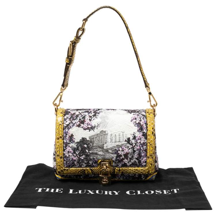 Pre Owned Dolce & Gabbana Multicolor Fabric and Python Trim Padlock Shoulder Bag