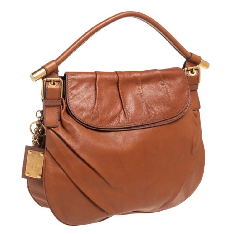 Pre Owned Dolce & Gabbana Brown Leather Pleated Hobo