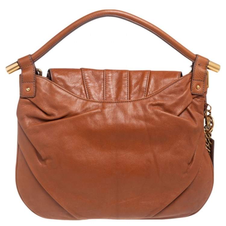 Pre Owned Dolce & Gabbana Brown Leather Pleated Hobo