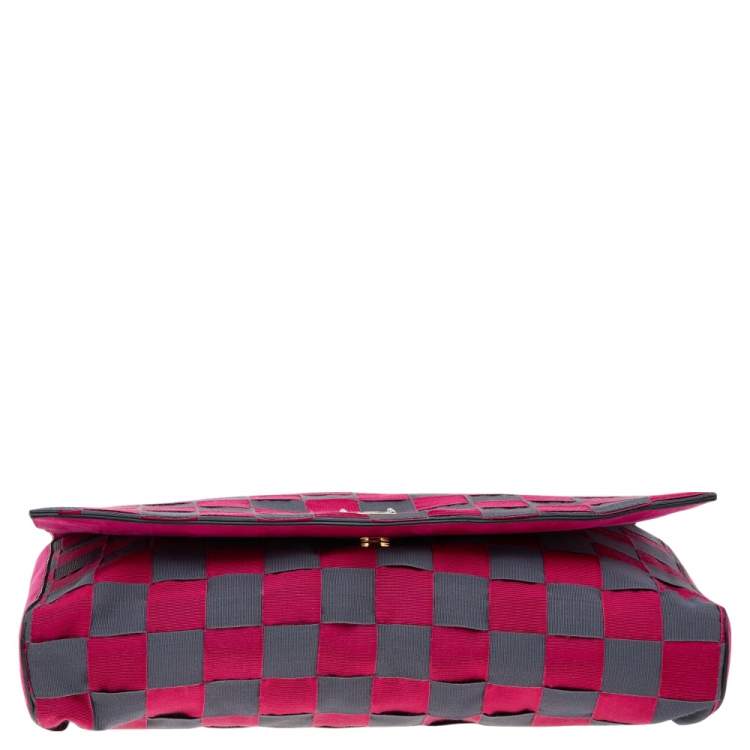 Pre Owned Dolce & Gabbana Grey/Pink Canvas Flap Chain Clutch