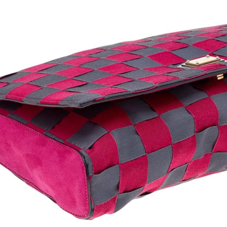 Pre Owned Dolce & Gabbana Grey/Pink Canvas Flap Chain Clutch