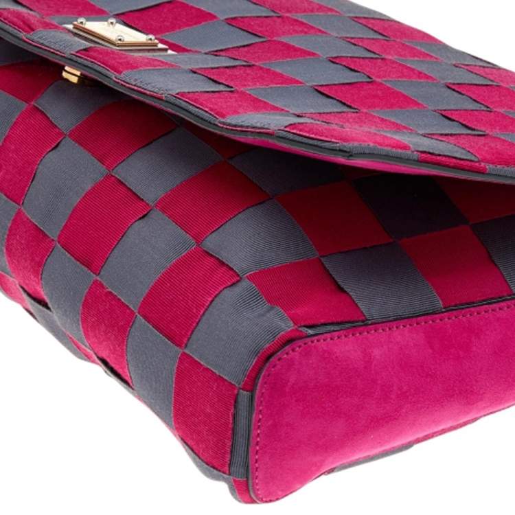 Pre Owned Dolce & Gabbana Grey/Pink Canvas Flap Chain Clutch