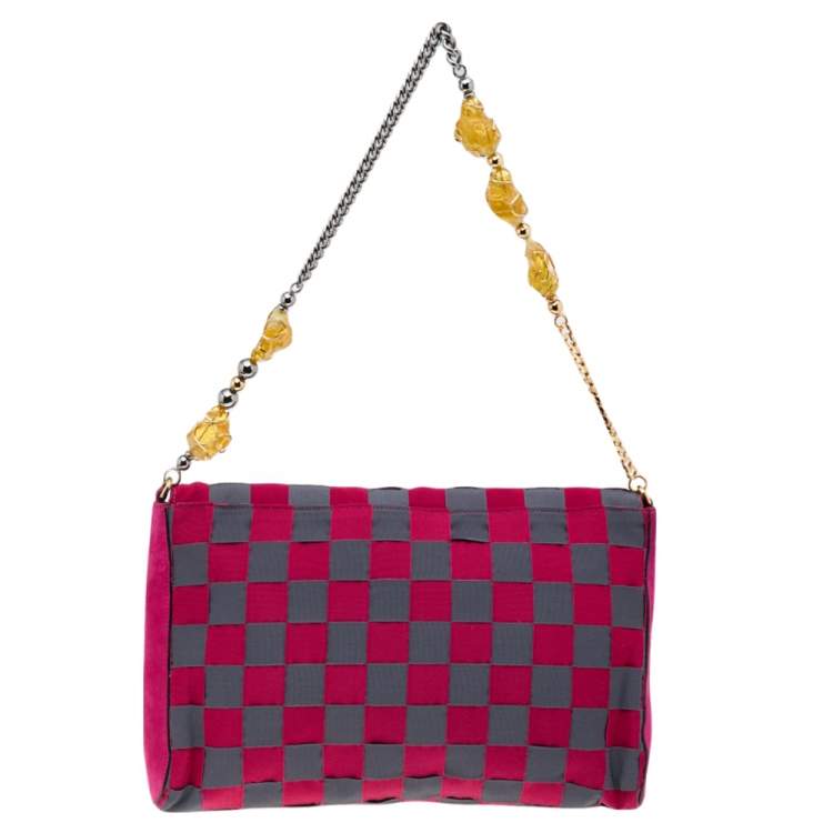 Pre Owned Dolce & Gabbana Grey/Pink Canvas Flap Chain Clutch