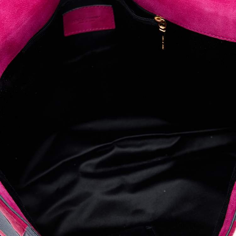 Pre Owned Dolce & Gabbana Grey/Pink Canvas Flap Chain Clutch