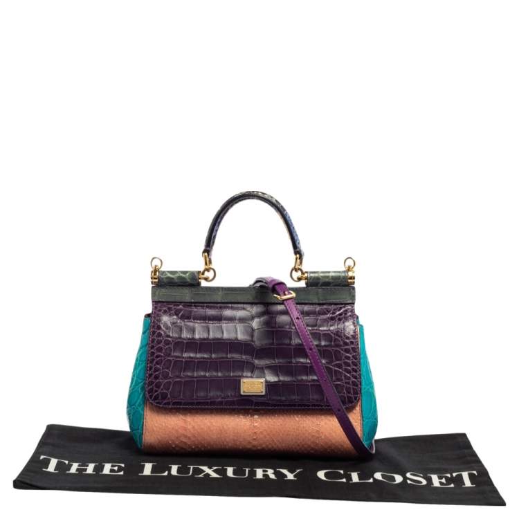 Pre Owned Dolce & Gabbana Multicolor Crocodile and Python Small Miss Sicily Top Handle Bag