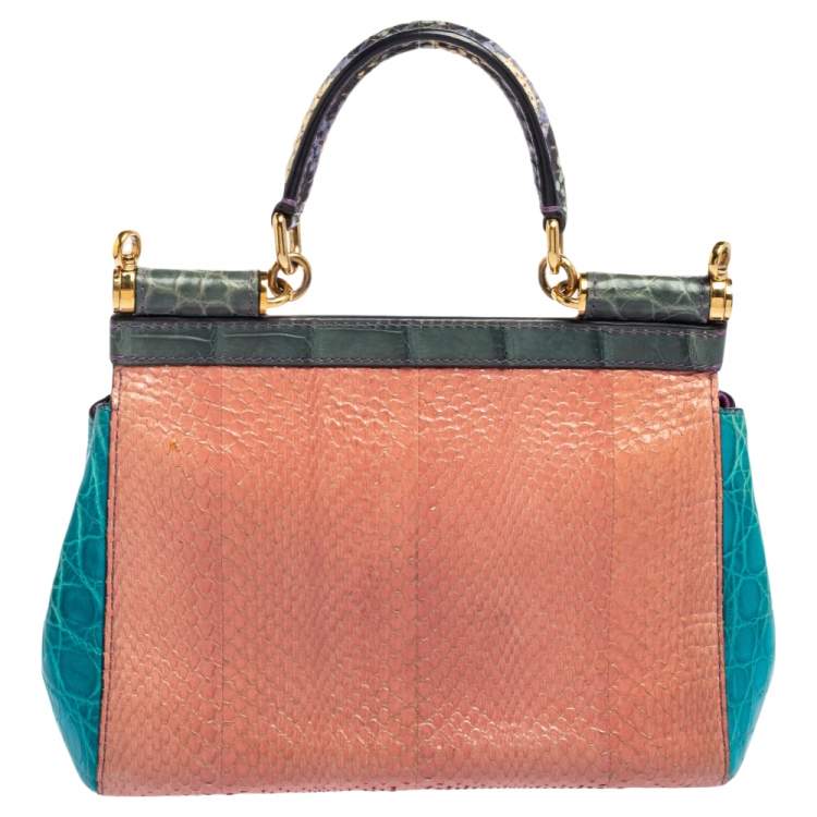 Pre Owned Dolce & Gabbana Multicolor Crocodile and Python Small Miss Sicily Top Handle Bag