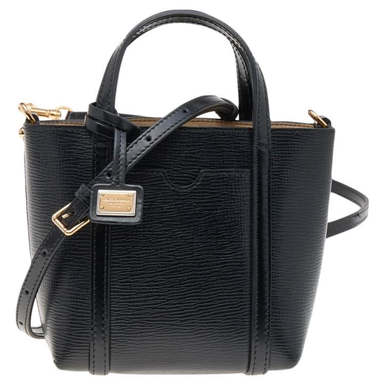 Pre Owned Dolce & Gabbana Black Leather Mini Escape Shopper Tote