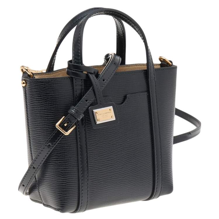 Pre Owned Dolce & Gabbana Black Leather Mini Escape Shopper Tote