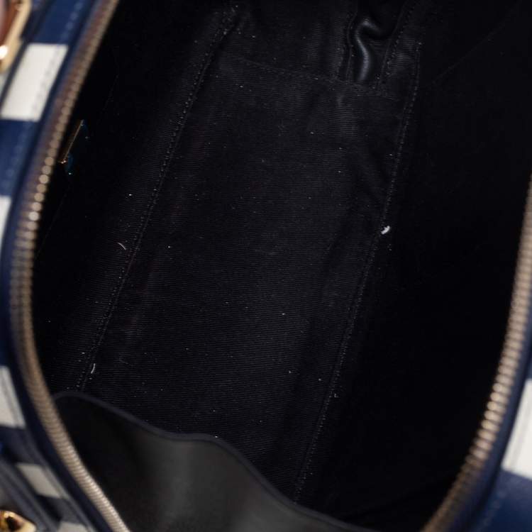 Pre Owned Dolce & Gabbana Blue/White Striped Leather Box Top Handle Bag