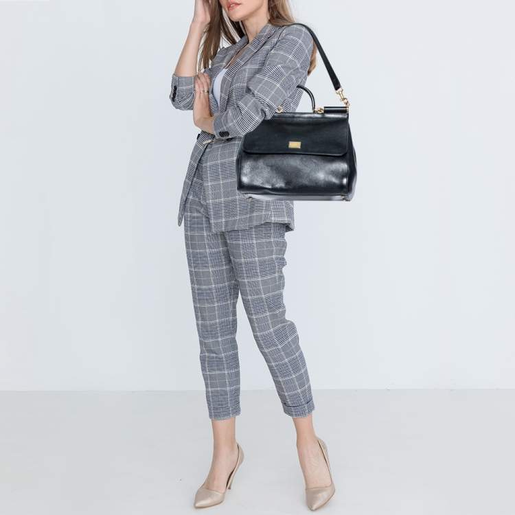 Pre Owned Dolce & Gabbana Black Leather Miss Sicily Top Handle Bag