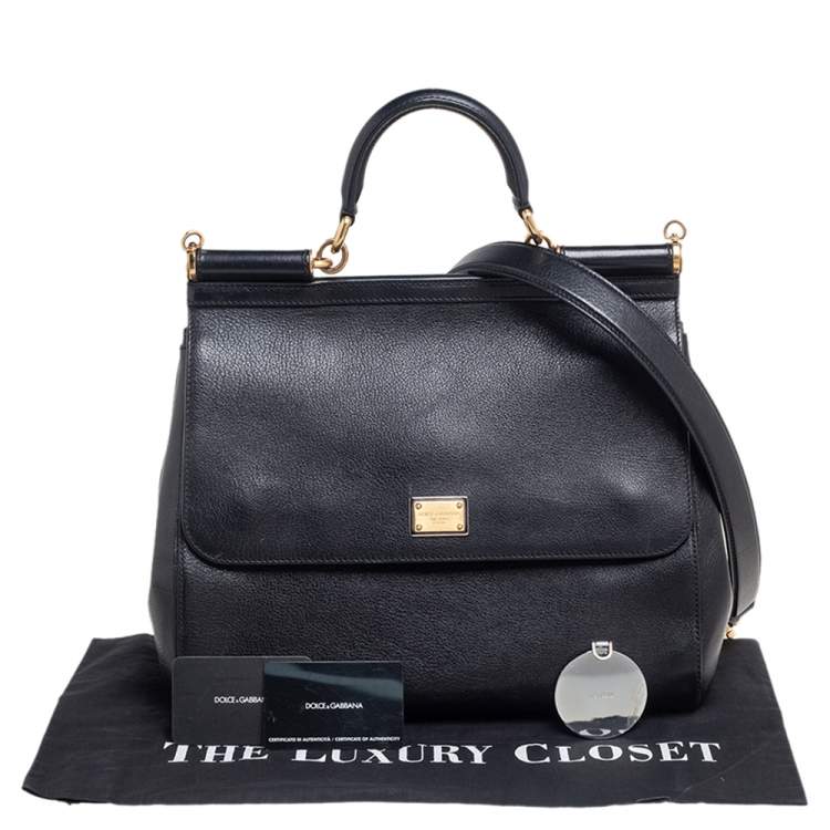 Pre Owned Dolce & Gabbana Black Leather Miss Sicily Top Handle Bag