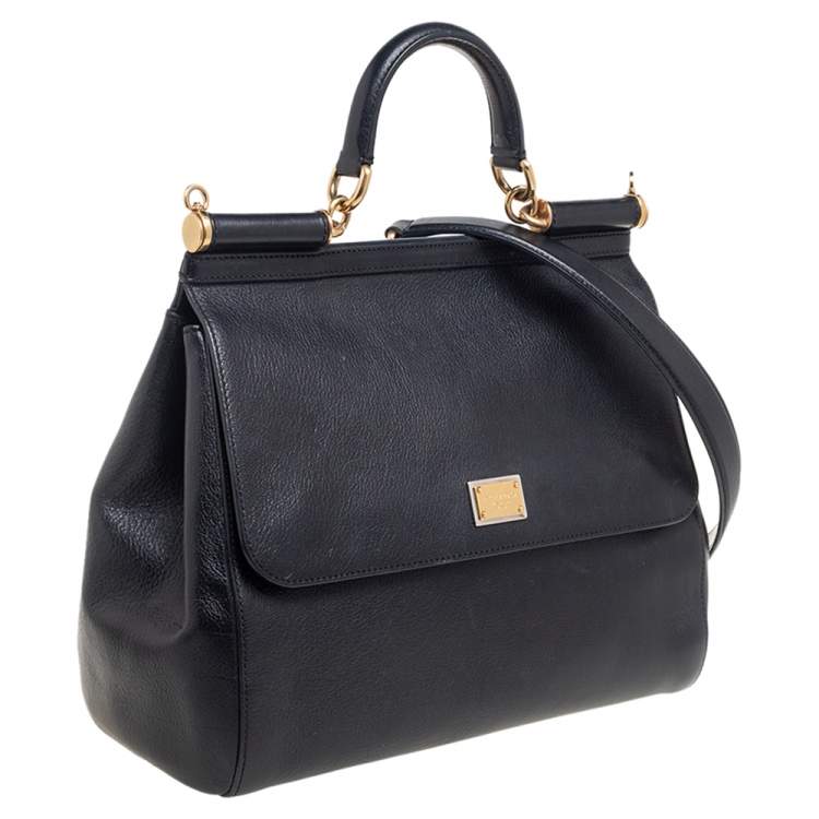 Pre Owned Dolce & Gabbana Black Leather Miss Sicily Top Handle Bag