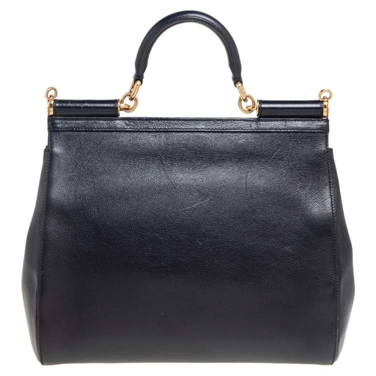 Pre Owned Dolce & Gabbana Black Leather Miss Sicily Top Handle Bag