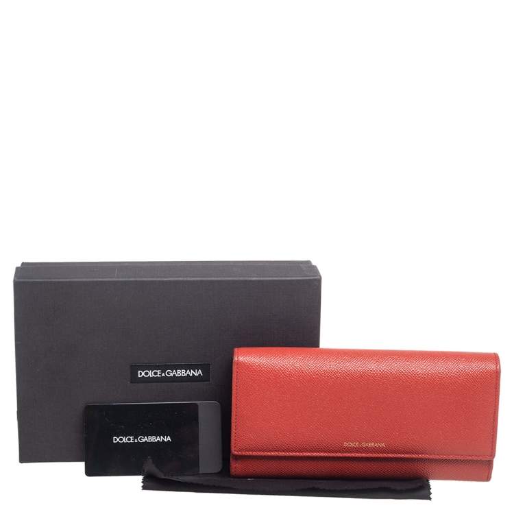 Pre Owned Dolce & Gabbana Orange Leather Continental Wallet