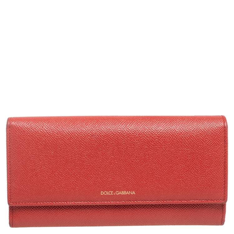 Pre Owned Dolce & Gabbana Orange Leather Continental Wallet