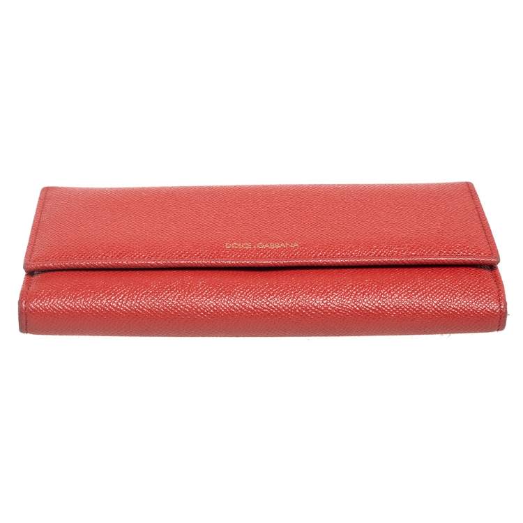 Pre Owned Dolce & Gabbana Orange Leather Continental Wallet