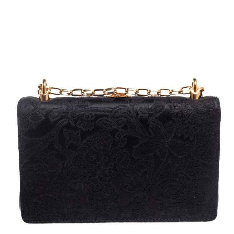 Pre Owned Dolce & Gabbana Black Brocade Fabric & Leather Heart Embellished Shoulder Bag
