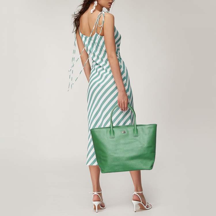 Pre Owned Dolce & Gabbana Green Leather Miss Alma Tote