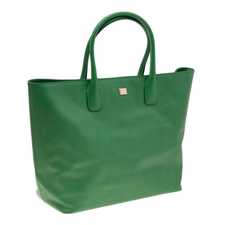 Pre Owned Dolce & Gabbana Green Leather Miss Alma Tote