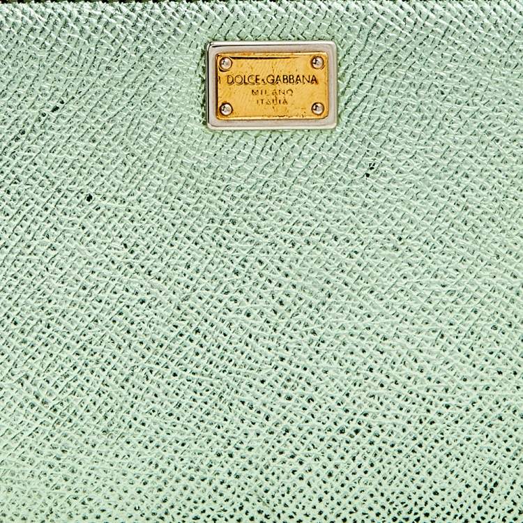 Pre Owned Dolce & Gabbana Metallic Green Leather Zip Around Wallet
