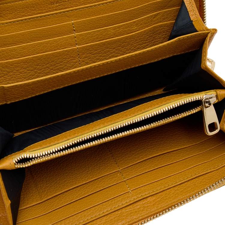 Pre Owned Dolce & Gabbana Yellow Leather Zip Around Wallet