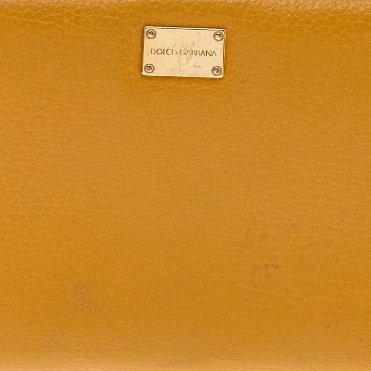 Pre Owned Dolce & Gabbana Yellow Leather Zip Around Wallet