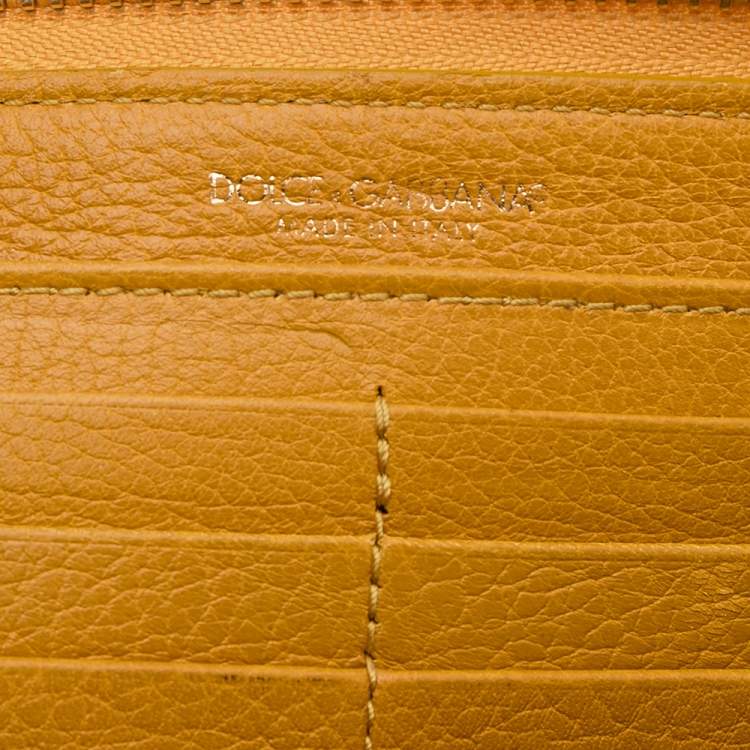 Pre Owned Dolce & Gabbana Yellow Leather Zip Around Wallet