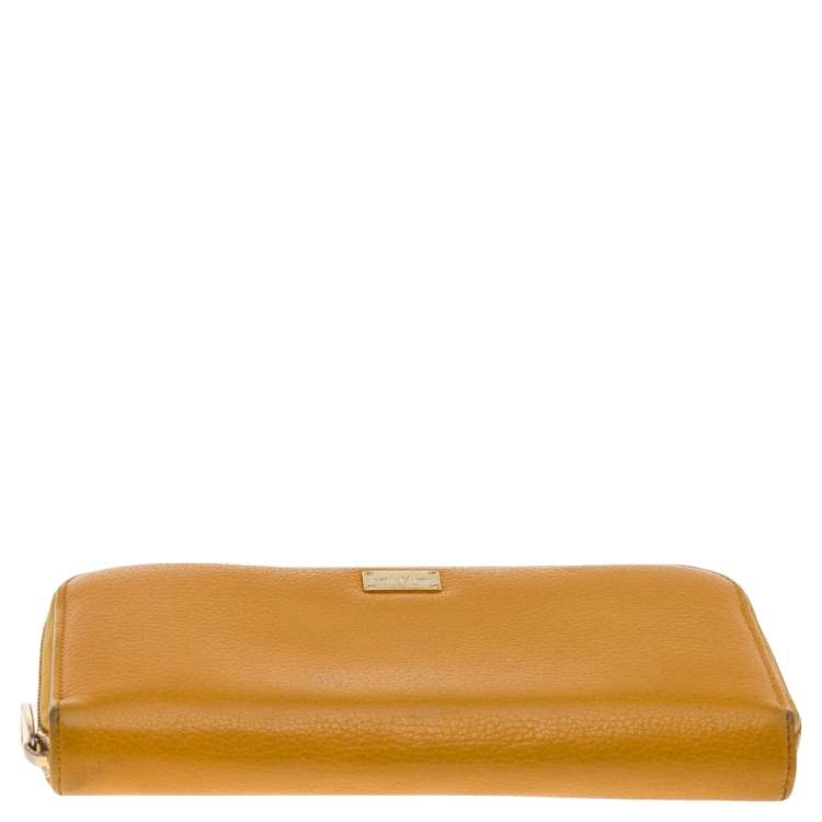 Pre Owned Dolce & Gabbana Yellow Leather Zip Around Wallet