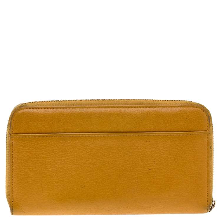 Pre Owned Dolce & Gabbana Yellow Leather Zip Around Wallet
